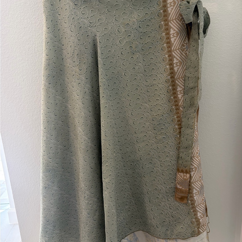 Green Patterned Reversible Women's Wrap Skirt